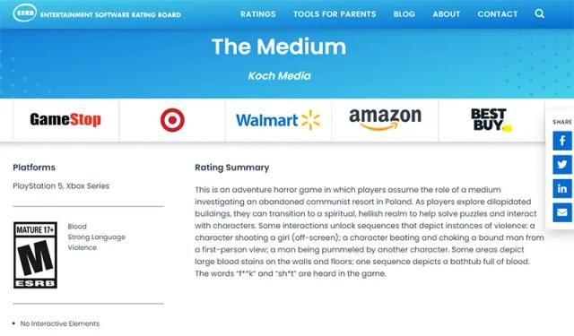 Tangkapan layar The Medium di laman ESRB.