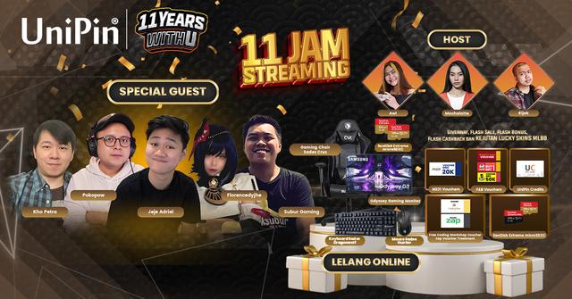 Saksikan Live Streaming 11 Jam Non-Stop Berhadiah Sebagai Puncak Perayaan Ultah ke-11 UniPin