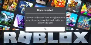 Peringatan memori rendah saat main game Roblox.