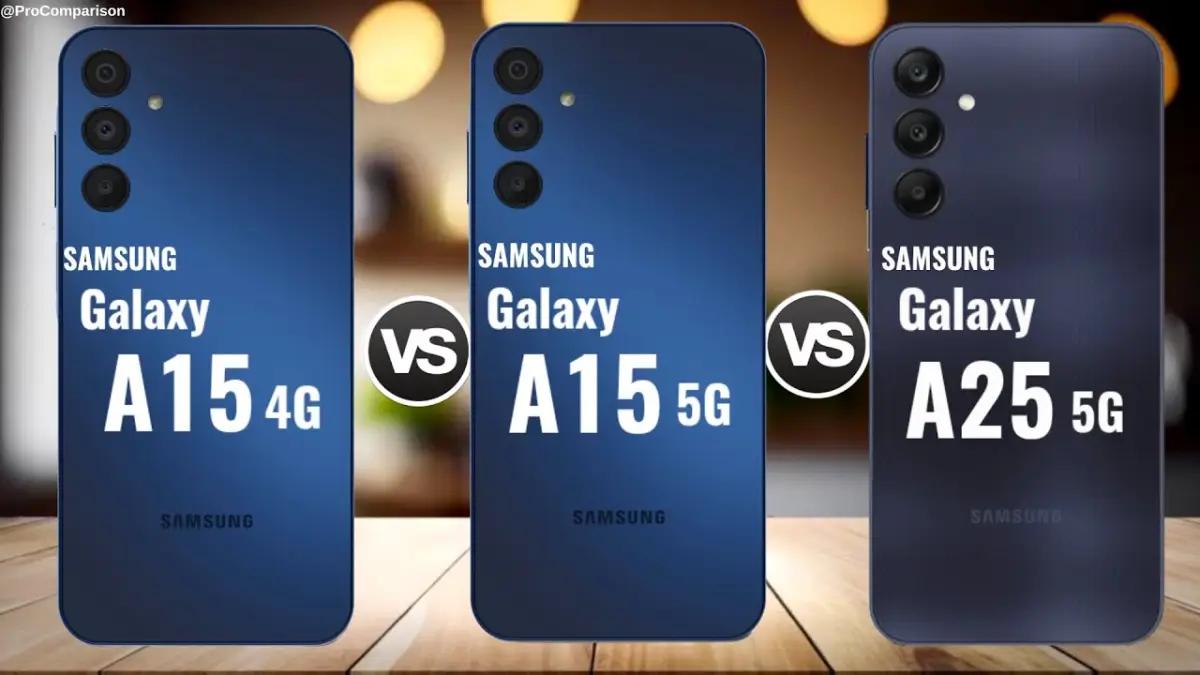 Ilustrasi perbandingan Samsung Galaxy A15, A15 5G, dan A25 5G. (Sumber: Pro Comparison)