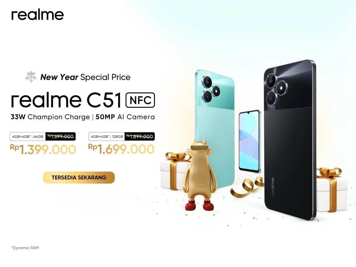 Awali 2024, Realme langsung menggebrak dengan menghadirkan harga baru untuk smartphone sejutaan terbaik di kelasnya, Realme C51 dengan NFC (FOTO: Realme Indonesia)