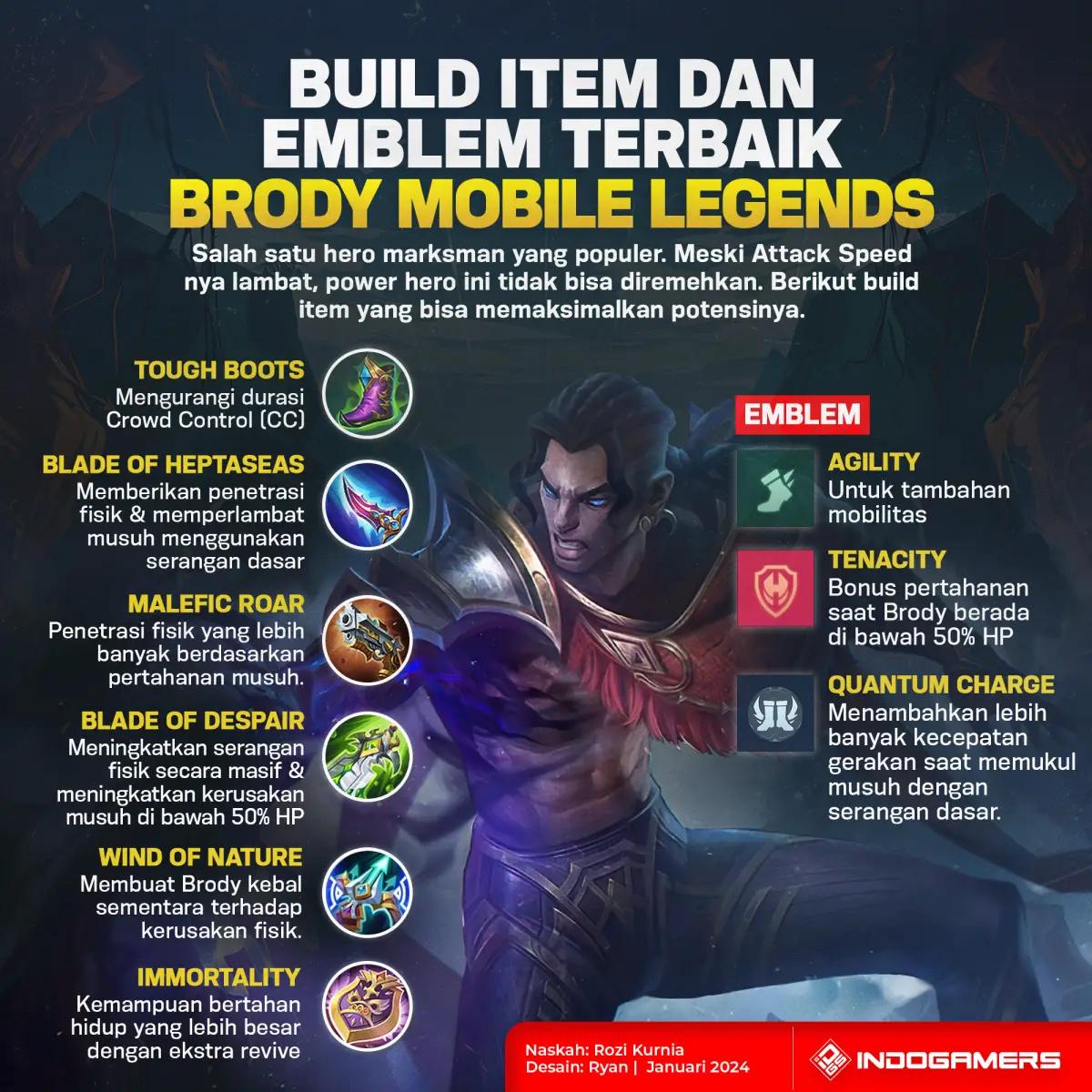 Build Item dan Emblem Terbaik Brody Mobile Legends (FOTO: Schnix)