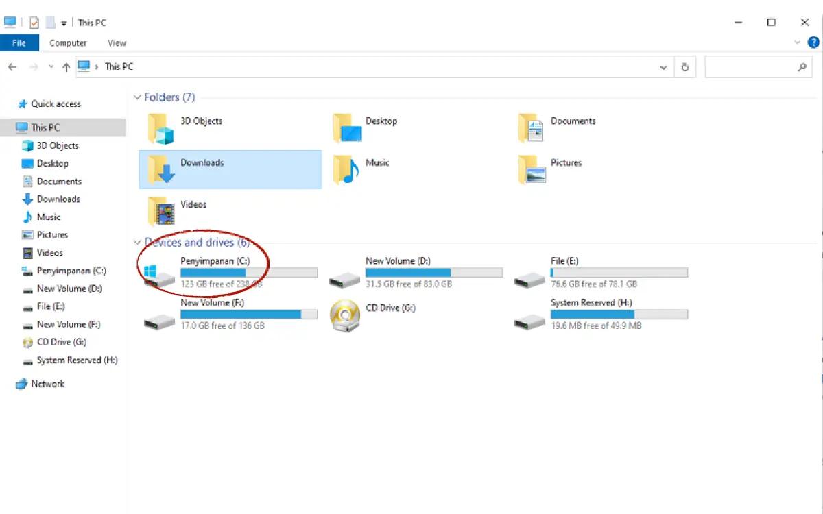 Ilustrasi local disk C di laptop atau komputer Windows (FOTO: Indogamers)