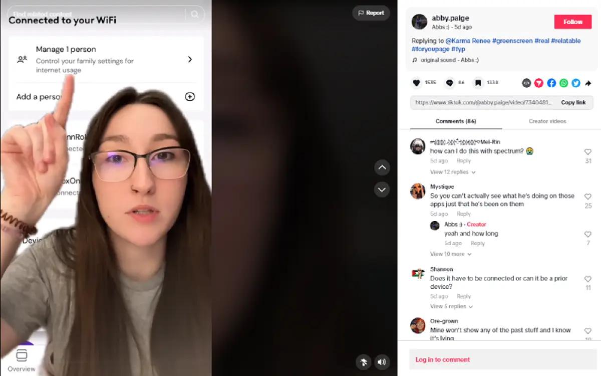 Ilustrasi unggahan video TikToke Abby Paige saat menjelaskan cara cek pasangan selingkuh dengan WiFi rumah (FOTO: tiktok.com/@abby.paige)