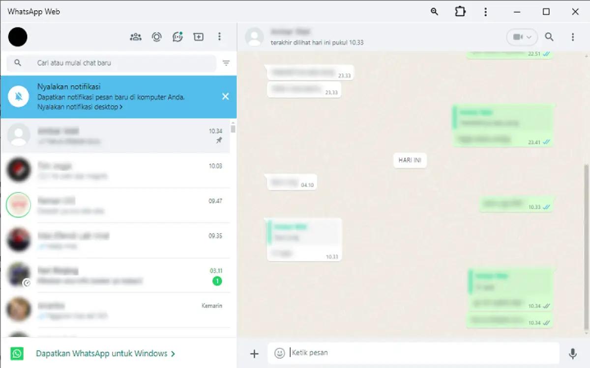 Ilustrasi WhatsApp Web yang diblur menggunakan Extensi tertentu (FOTO: Indogamers)