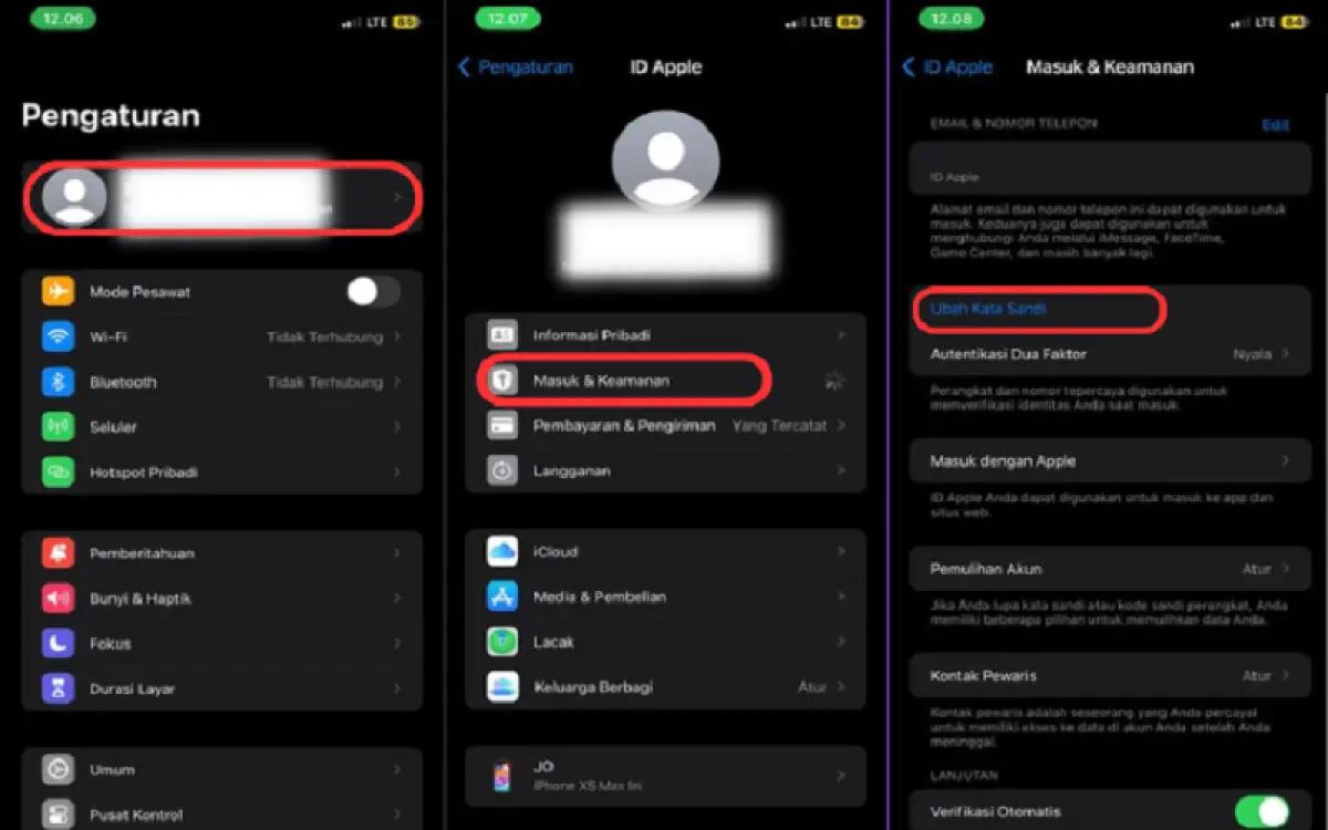 Ilustrasi langkah-langkah untuk mengatur kata sandi ID Apple melalui iPhone (FOTO: Indogamers)