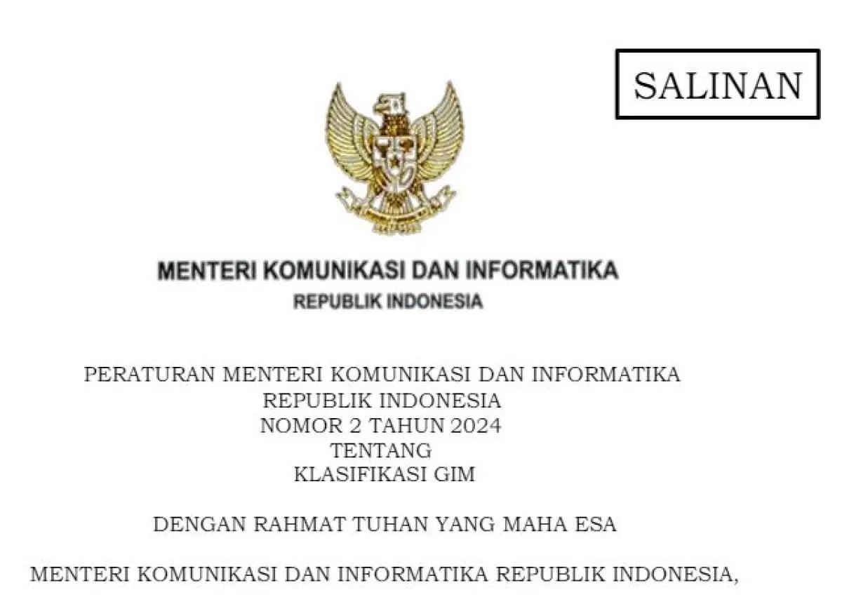 Tangkapan layar peraturan Menkominfo tentang klasifikasi gim. (FOTO: kominfo.go.id)