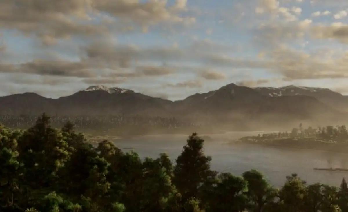 Potret landscape pegunungan bak nyata atau realistis di Game Minecraft.