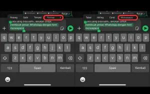 Ilustrasi membuat pesan WhatsApp dengan font monospace (FOTO: Indogamers)