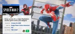 Penjualan game Marvel-Spiderman 2. (Sumber: Sony)