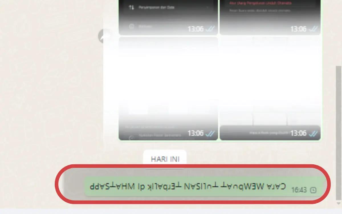 Ilustrasi pesan dengan tulisan terbalik di WhatsApp (FOTO: Indogamers)