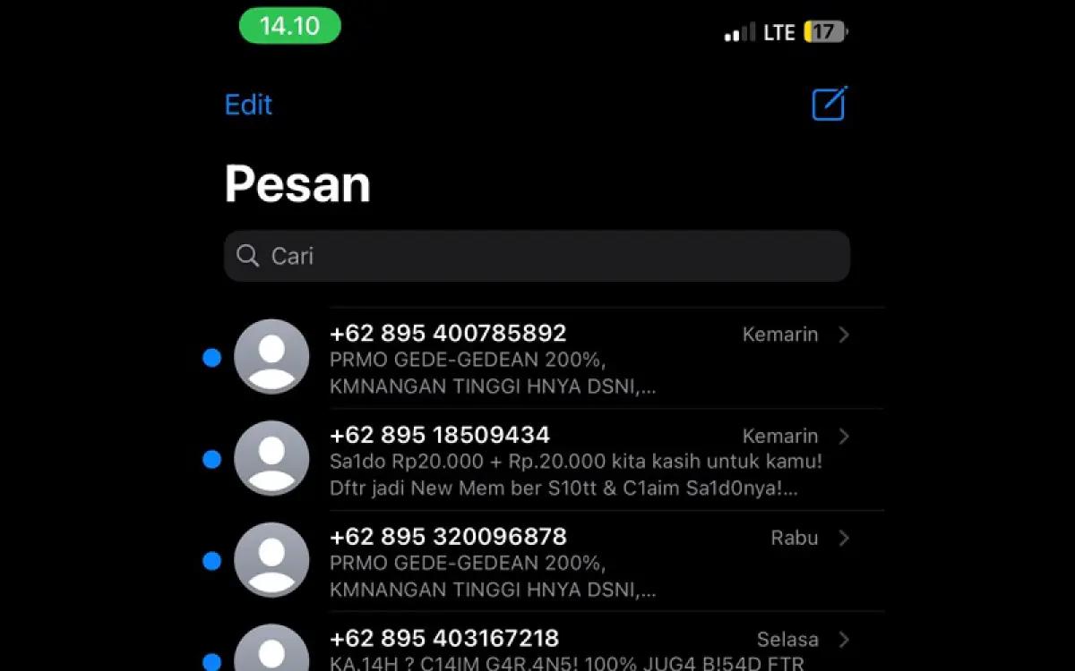 Ilustrasi SMS spam yang masuk di HP (FOTO: Indogamers)