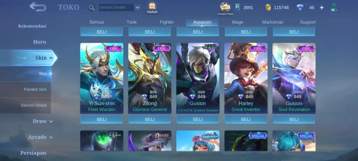 Skin epik yang bisa kamu beli dengan hanya 1 diamond kuning (FOTO: Mobile Legends)