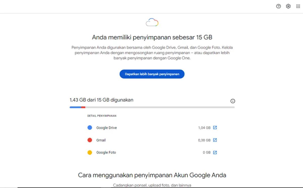 Ilustrasi cek penyimpanan Google melalui Google One (FOTO: Indogamers.com/PembasmiBocil)