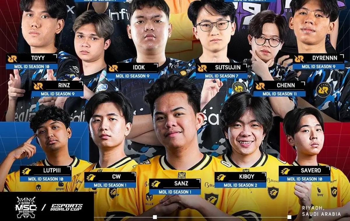 Roster ONIC Esports dan RRQ Hoshi di MSC 2025 (FOTO: Instagram.com/@mlbbesports_official)