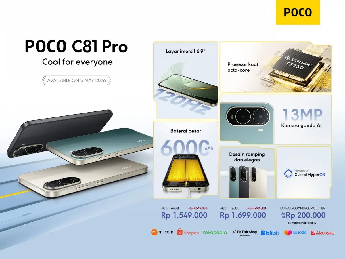 Cool buat Semua! POCO C81 Pro Resmi Meluncur di Indonesia, Harga Cuma 1,5 Jutaan dengan Baterai Monster(FOTO: POCO)