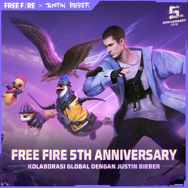 Rayakan Ultah ke-5 Free Fire, Garena Umumkan Kerjasama dengan Justin Bieber